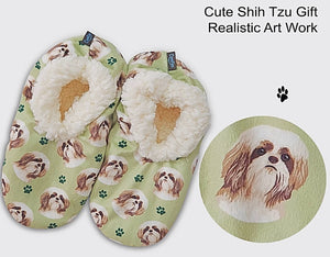 COMFIES BRAND Ladies SHIH TZU (FAWN, TAN) Non-Skid Slippers - Novelty Socks for Less