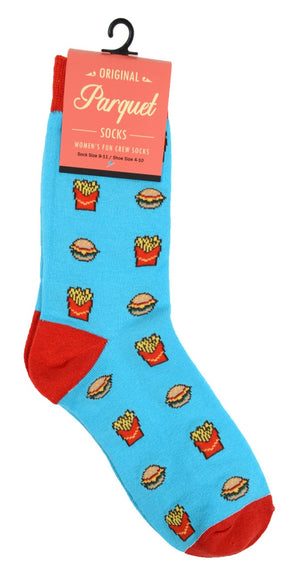 PARQUET Brand Ladies CHEESEBURGER & FRENCH FRIES Socks - Novelty Socks And Slippers