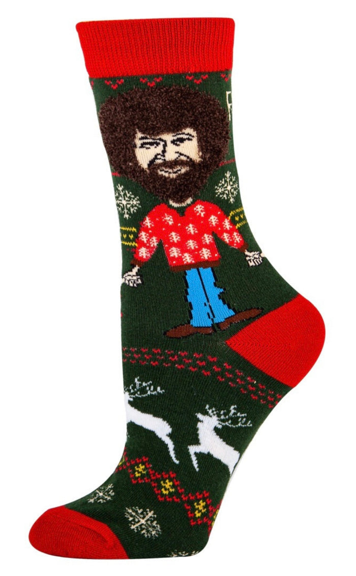 BOB ROSS Ladies UGLY CHRISTMAS SWEATER Socks OOOH YEAH Brand