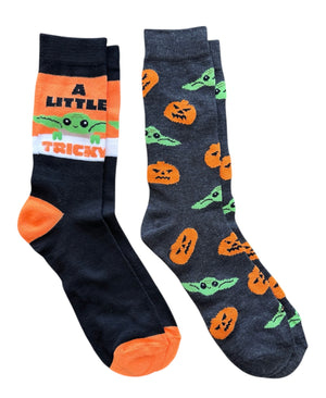 STAR WARS BABY YODA MEN’S 2 Pair Of HALLOWEEN Socks ‘A LITTLE TRICKY’ - Novelty Socks And Slippers