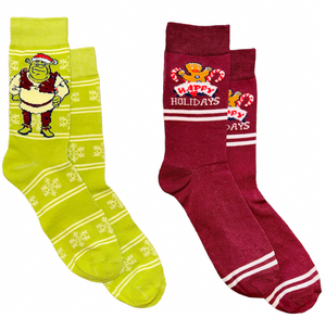 SHREK The Movie Men’s CHRISTMAS 2 Pair Of Socks ‘HAPPY HOLIDAYS’ - Novelty Socks And Slippers