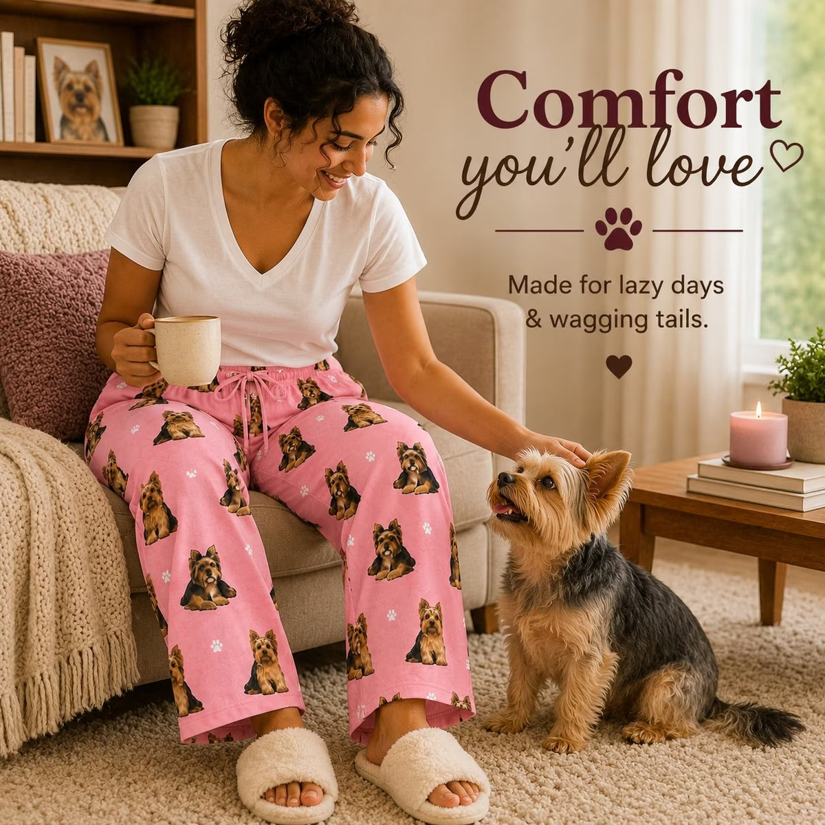 YORKIE Dog Adult Unisex PAJAMA BOTTOMS COMFIES Brand By E&S PETS (CHOOSE SIZE)