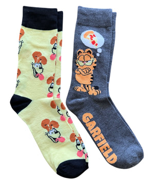 GARFIELD & ODIE Men’s 2 Pair Of Socks With ODIE & PIZZA SLICE - Novelty Socks And Slippers