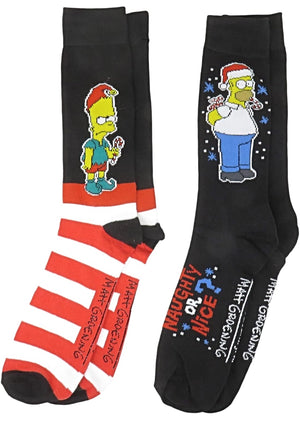 THE SIMPSONS Men's 2 Pair Of CHRISTMAS Socks BART & HOMER 'NAUGHTY OR NICE' - Novelty Socks for Less