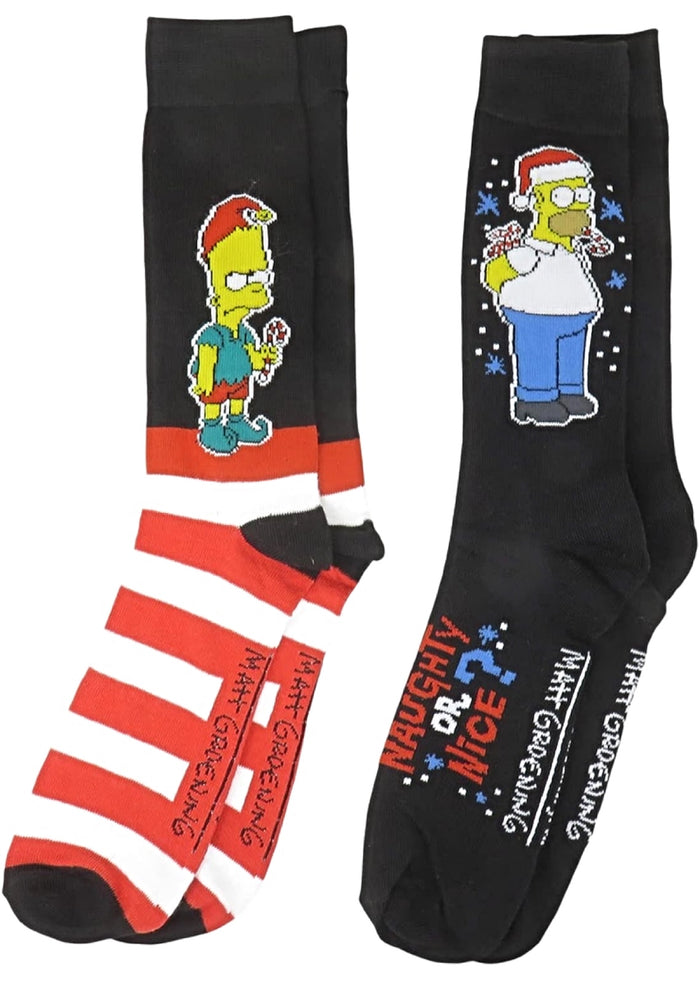 THE SIMPSONS Men's 2 Pair Of CHRISTMAS Socks BART & HOMER 'NAUGHTY OR NICE'