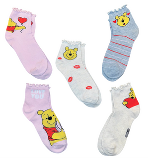 Disney Winnie The Pooh Ladies VALENTINES DAY 5 Pair Of Socks ‘LOVE YOU’