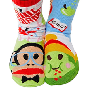 PALS SOCKS Brand UNISEX JULIUS & SAM Mismatched Gripper Bottom Socks (CHOOSE SIZE) By PAUL FRANK - Novelty Socks for Less