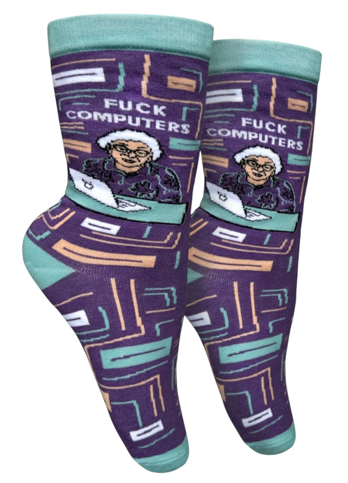 GROOVY THINGS Co. Brand   Ladies FUCK COMPUTERS Socks