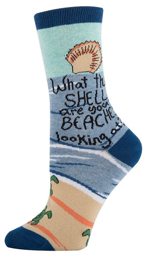OOOH YEAH Brand Ladies BEACH & TURTLE Socks ‘WHAT THE SHELL ARE YOU BEACHES LOOKING AT?’ - Novelty Socks And Slippers