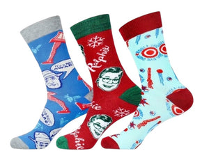 A CHRISTMAS STORY Men’s 3 Pair Of Socks Gift Set BIOWORLD Brand - Novelty Socks And Slippers