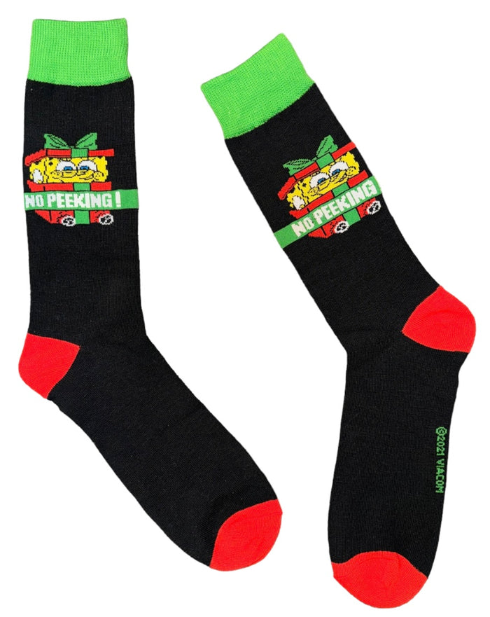 SPONGEBOB SQUAREPANTS Men’s CHRISTMAS Socks ‘NO PEEKING’