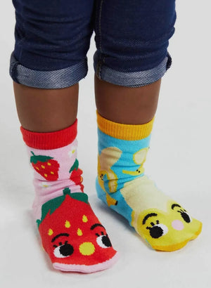 PALS SOCKS Brand Unisex STRAWBERRY & BANANA Mismatched Gripper Bottom Socks (CHOOSE SIZE) - Novelty Socks And Slippers
