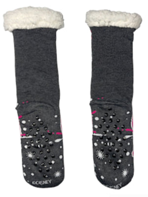 DISNEY LILO & STITCH LADIES SHERPA LINED GRIPPER BOTTOM SLIPPER SOCKS ’CUTE BUT WEIRD’ - Novelty Socks for Less