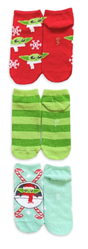 Disney THE MANDALORIAN Ladies BABY YODA CHRISTMAS 3 Pair Of Cozy Low Cut Socks - Novelty Socks And Slippers