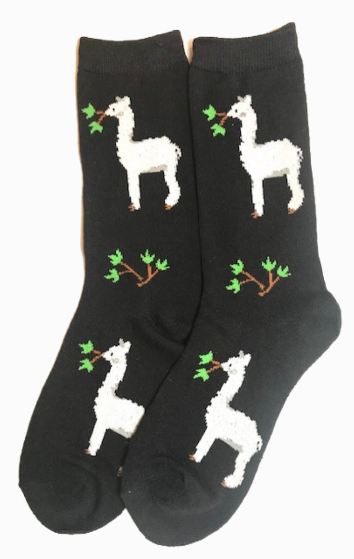 FOOZYS Brand Ladies LLAMA Socks Black With LLAMAS