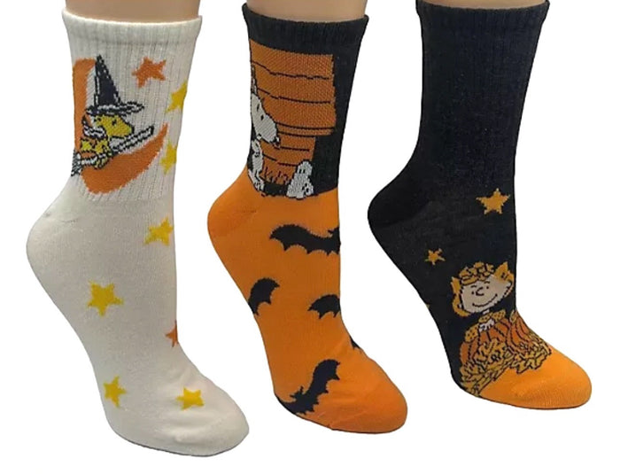 PEANUTS Ladies HALLOWEEN 3 Pair Of Socks SALLY, LINUS, THE GREAT PUMPKIN