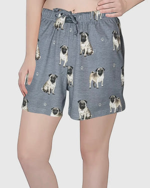 COMFIES LOUNGE PJ SHORTS Ladies PUG DOG By E&S PETS - Novelty Socks And Slippers