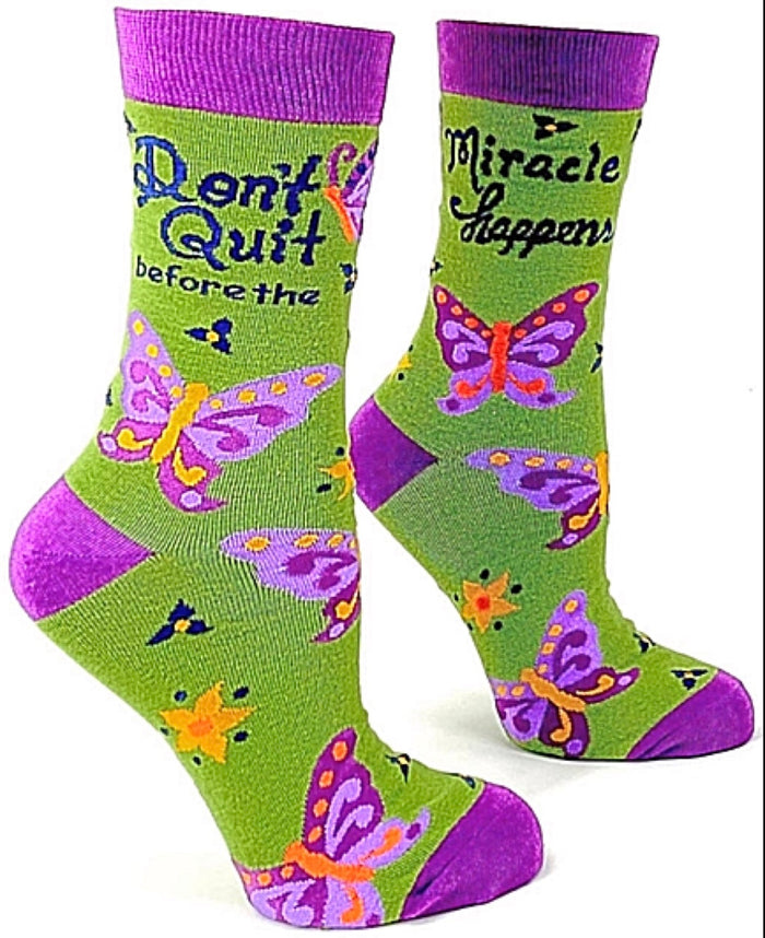 FABDAZ Brand Ladies BUTTERFLY Socks ‘DON’T QUIT BEFORE THE MIRACLE HAPPENS’