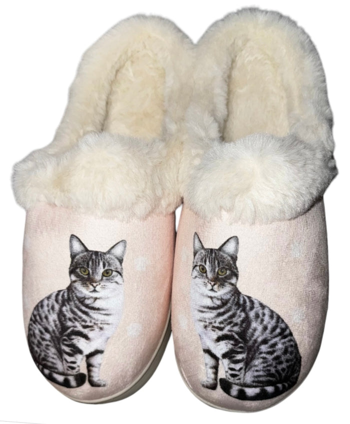 SNUGGS Memory Foam TABBY CAT Non Slip Slippers By E&S Pets (Choose Size)