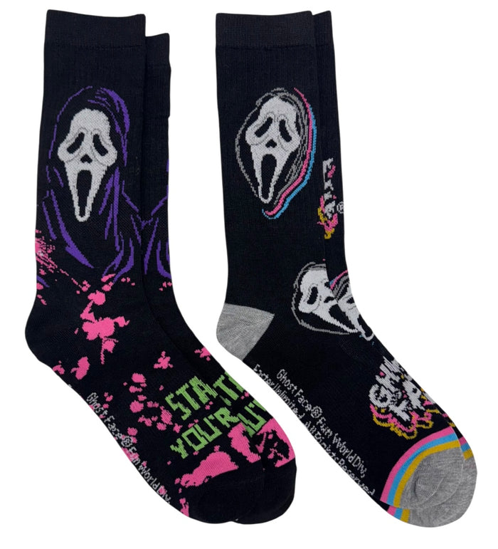 SCREAM The Movie GHOSTFACE Men’s 2 Pair Of Halloween Socks ‘STAB YOU’RE IT’ BIOWORLD Brand