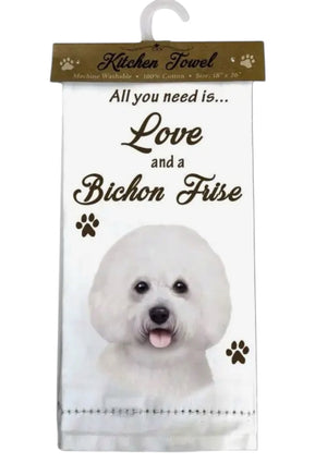 ALL YOU NEED IS LOVE & A BICHON FRISE Kitchen Tea Towel By E&S Pets - Novelty Socks And Slippers