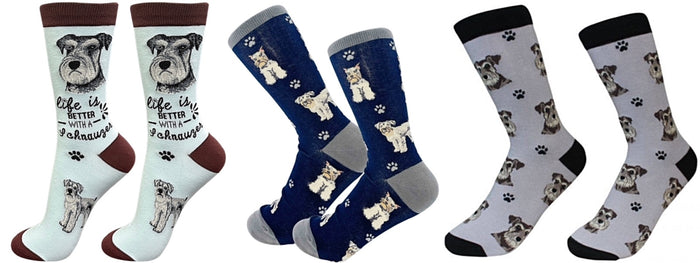 SCHNAUZER Dog Unisex Socks By E&S Pets CHOOSE SOCK DADDY, HAPPY TAILS, LIFE IS BETTER