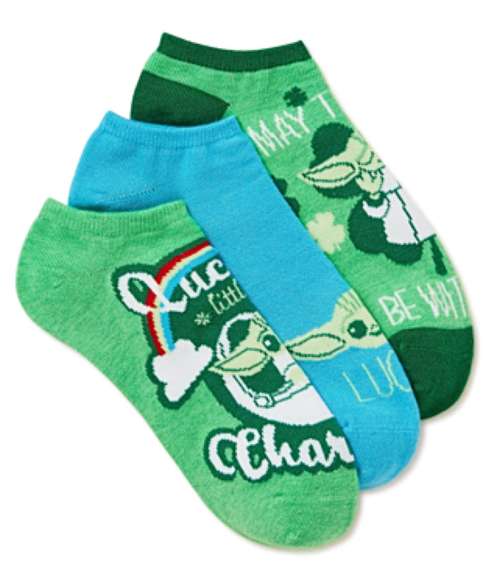 STAR WARS Ladies BABY YODA ST. PATRICKS DAY 3 Pair Of No Show Socks ‘MAY THE LUCK BE WITH YOU’