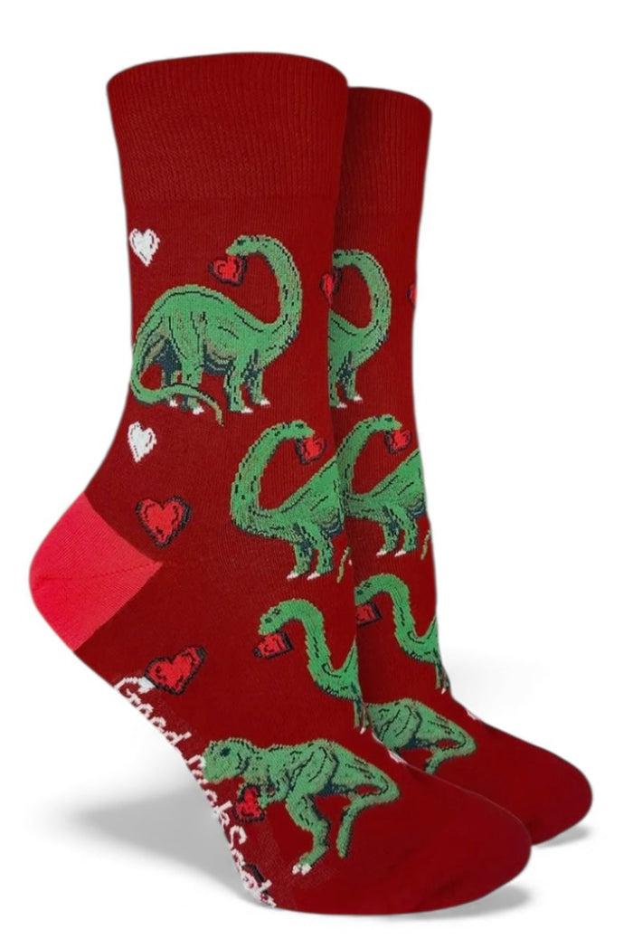 VALENTINES DAY DINOSAURS Ladies Socks Good Luck Sock Brand With Hearts