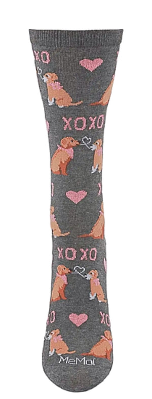 Memoi Brand Ladies KISSING DOGS VALENTINE’S DAY Socks ‘HEART SHAPED NOODLE KISS’ XOXO - Novelty Socks And Slippers