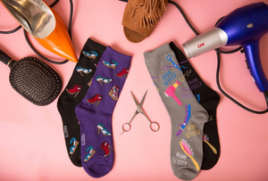 FOOZYS Brand Ladies 2 Pair Of HAIR STYLIST Socks HAIR DRYER, SCISSORS - Novelty Socks And Slippers