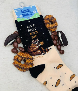 GROOVY THINGS Co. Brand Ladies RACOON Socks ‘EAT SHIT & DIE’