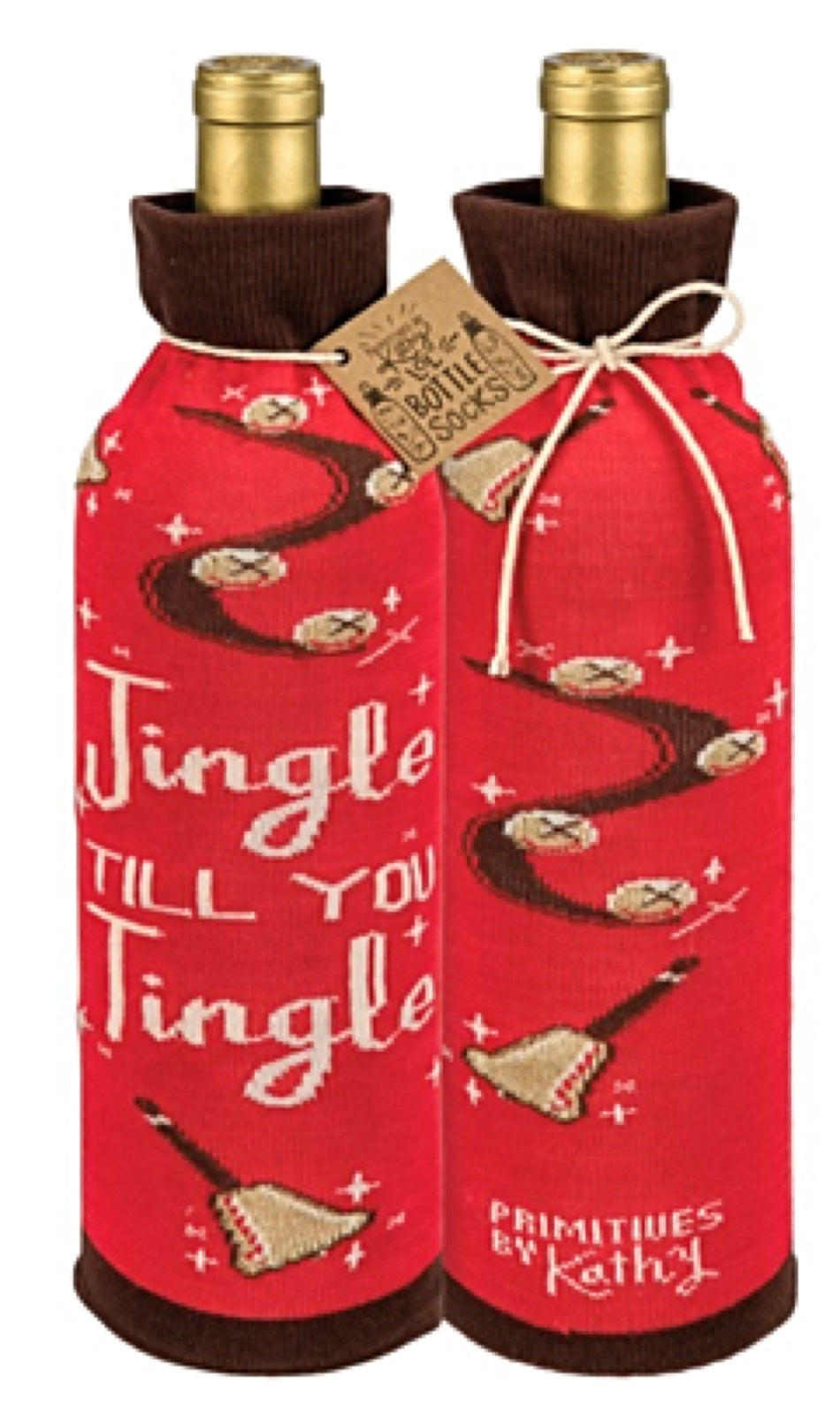 PRIMITIVES BY KATHY ALCOHOL WINE BOTTLE CHRISTMAS SOCK ‘JINGLE TILL YOU TINGLE’ - Novelty Socks for Less