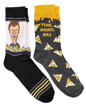BEAVIS & BUTT-HEAD Men’s 2 PAIR OF Socks 'YEAH, NACHOS RULE' - Novelty Socks And Slippers
