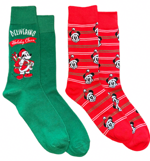 DISNEY Men’s MICKEY MOUSE CHRISTMAS 2 Pair Of Socks ‘DELIVERING HOLIDAY CHEER’ - Novelty Socks And Slippers
