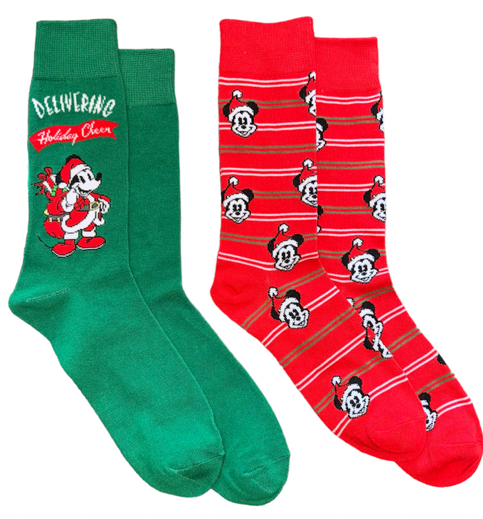 DISNEY Men’s MICKEY MOUSE CHRISTMAS 2 Pair Of Socks ‘DELIVERING HOLIDAY CHEER’