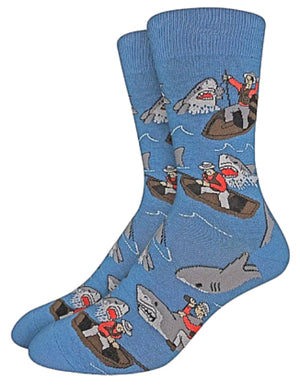 GOOD LUCK SOCK Brand Men’s SHARKS & FISHERMEN Socks - Novelty Socks for Less