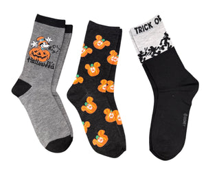 DISNEY LADIES HALLOWEEN 3 PAIR OF SOCKS ‘TRICK OR TREAT’ MICKEY MOUSE PUMPKINS - Novelty Socks And Slippers