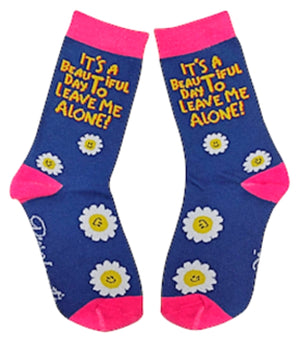 ONE HIT WONDERS Brand Kids ‘IT’S A BEAUTIFUL DAY TO LEAVE ME ALONE’ Socks By PIERO LIVENTI - Novelty Socks for Less