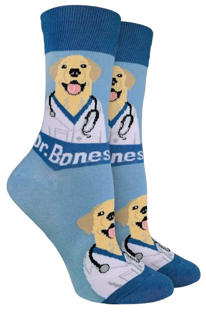 GOOD LUCK SOCK Brand Ladies VETERINARY Socks With Dog ‘DR. BONES’