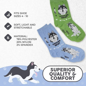 FOOZYS Brand Ladies 2 Pair Of SIBERIAN HUSKY Socks