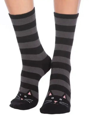 FOOT TRAFFIC Brand Ladies BLACK CAT Non-Skid Slipper Socks