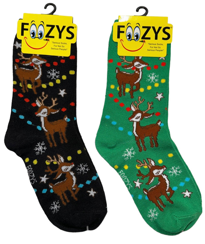 FOOZYS Brand Ladies 2 Pair Of CHRISTMAS Socks REINDEER & SNOWFLAKES