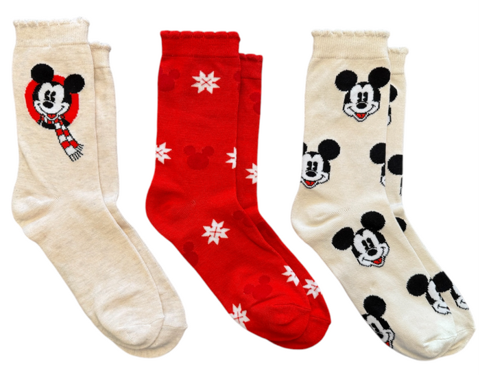 DISNEY LADIES CHRISTMAS 3 PAIR OF MICKEY MOUSE SOCKS