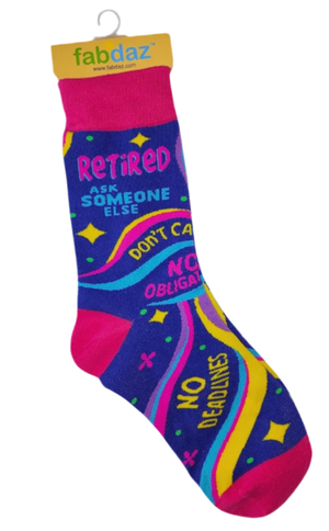 FABDAZ Brand Ladies RETIRED Socks ‘Ask Someone Else’ ‘No Obligations’ - Novelty Socks And Slippers