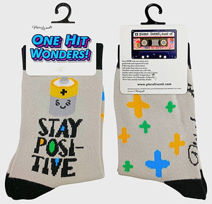 ONE HIT WONDERS Brand Kids STAY POSITIVE Socks Age 8-12 By PIERO LIVENTI - Novelty Socks for Less