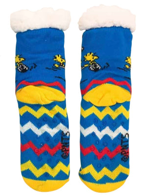 PEANUTS LADIES SNOOPY & WOODSTOCK SHERPA LINED GRIPPER BOTTOM SLIPPER SOCKS - Novelty Socks And Slippers