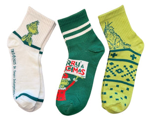 DR. SEUSS HOW THE GRINCH STOLE CHRISTMAS Ladies 3 Pair Of Socks MERRY GRINCHMAS - Novelty Socks And Slippers