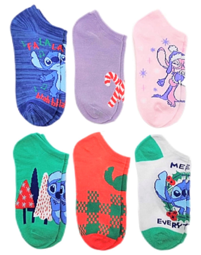 DISNEY LILO & STITCH Ladies CHRISTMAS 6 Pair Of No Show Socks ‘MERRY EVERYTHING’
