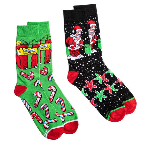 SPONGEBOB SQUAREPANTS Unisex CHRISTMAS 2 Pair Of Socks PATRICK STUCK IN CHIMNEY ODD SOX Brand