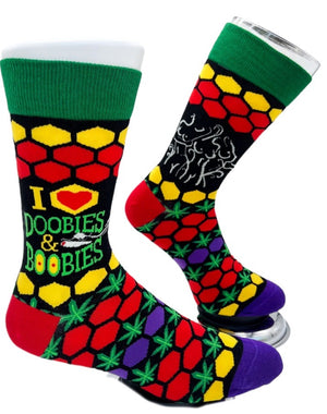 FABDAZ Brand Men’s MARIJUANA Socks ‘I LOVE DOOBIES & BOOBIES - Novelty Socks And Slippers